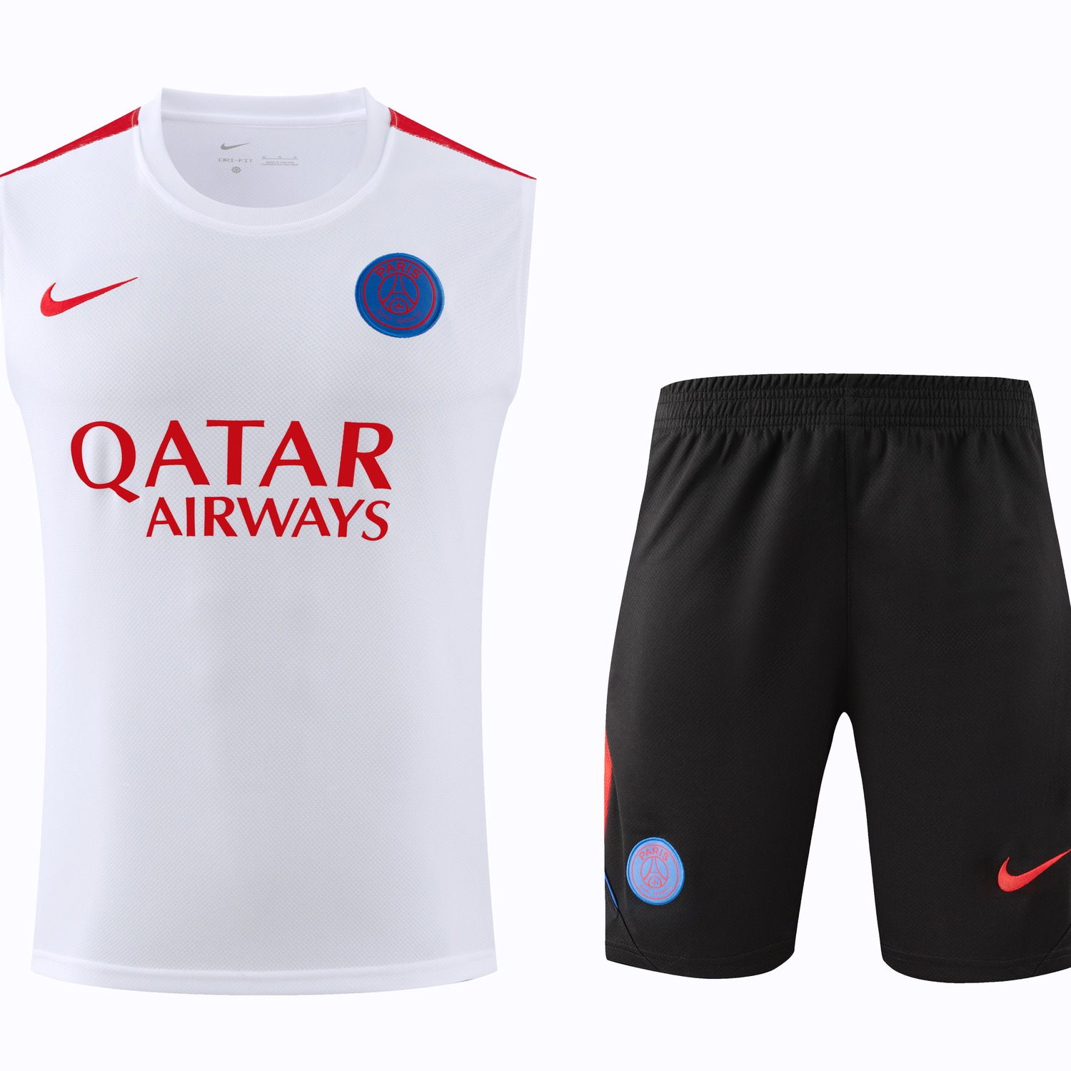Paris Saint-Germain PSG 26-27 Vest Training Set - White With Red Accents Vest and Black Shorts - ManixJersey