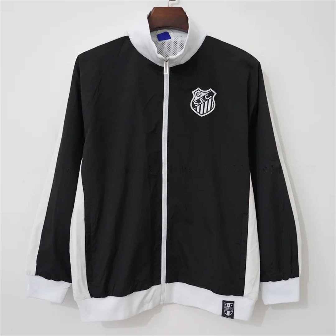 Santos 26-27 Black With White Edges Windbreaker Jacket - ManixJersey