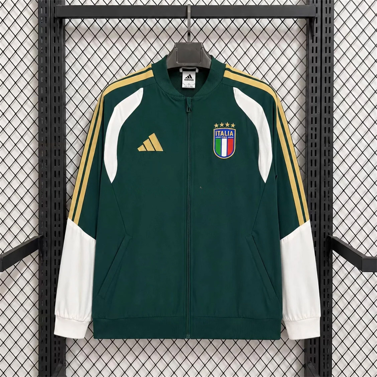 Italy 2026 Retro Style Windbreaker Jacket - Dark Green With White Sleeves - ManixJersey
