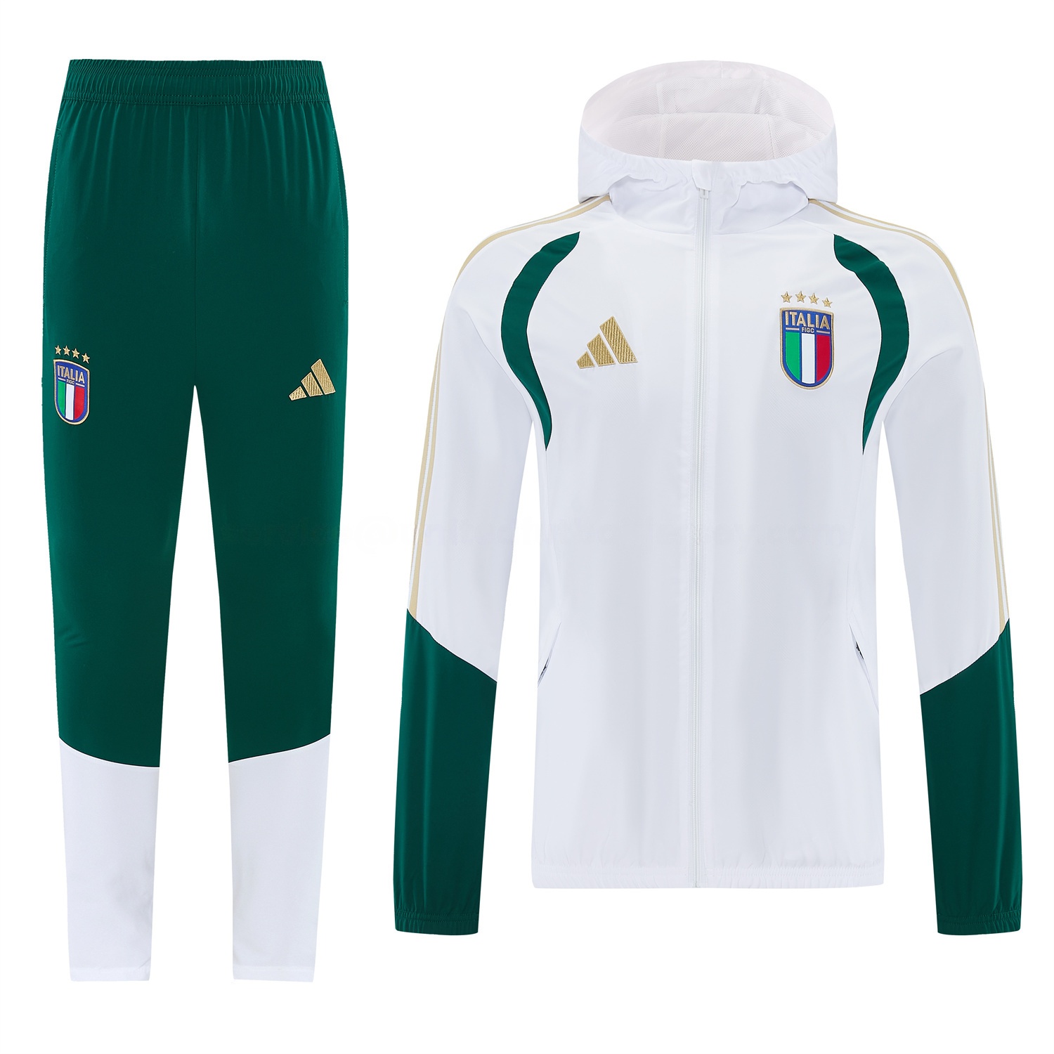 Italy 2026 Hooded Windbreaker Training Set - White Top & Green Pants - ManixJersey