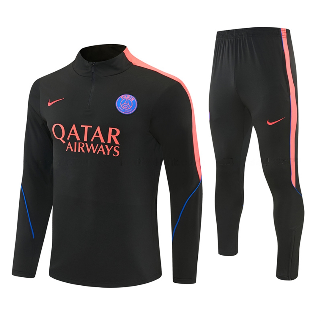 Paris Saint-Germain 26-27 Long Sleeves Training Set - Black With Pink Top & Pants - ManixJersey