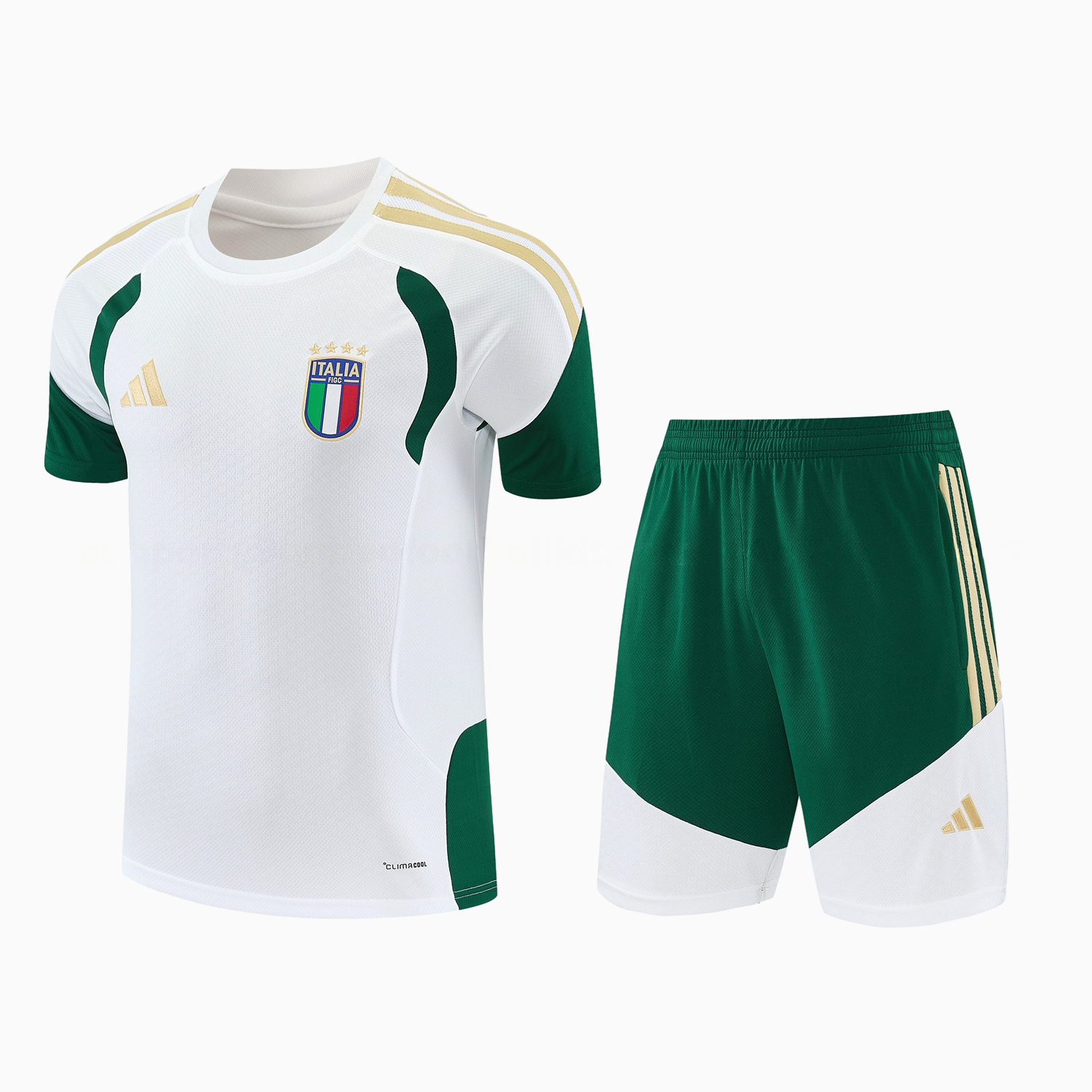 Italy 2026 Short-Sleeve Training Set - White With Green Accents Top & Green With White Pants - ManixJersey