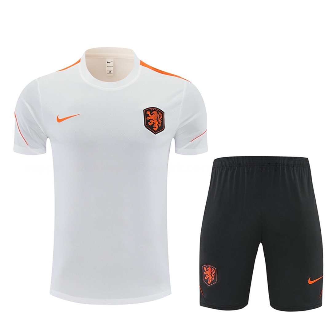 Netherlands 2026 Short-Sleeve Training Set - White With Orange Top & Black With Orange Pants - ManixJersey