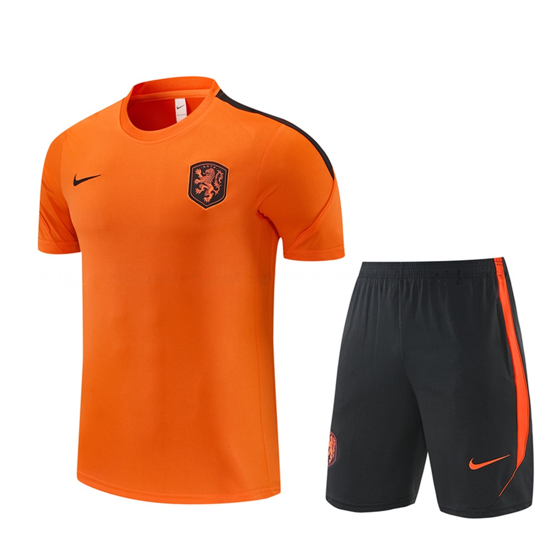 Netherlands 2026 Short-Sleeve Training Set - Orange Top & Black With Orange Accents Pants - ManixJersey
