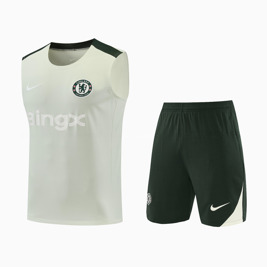 C.H.E.L.S.E.A 25-26 Vest Training Set - Light Gray With Dark Green Accents Top & Dark Green Pants - ManixJersey