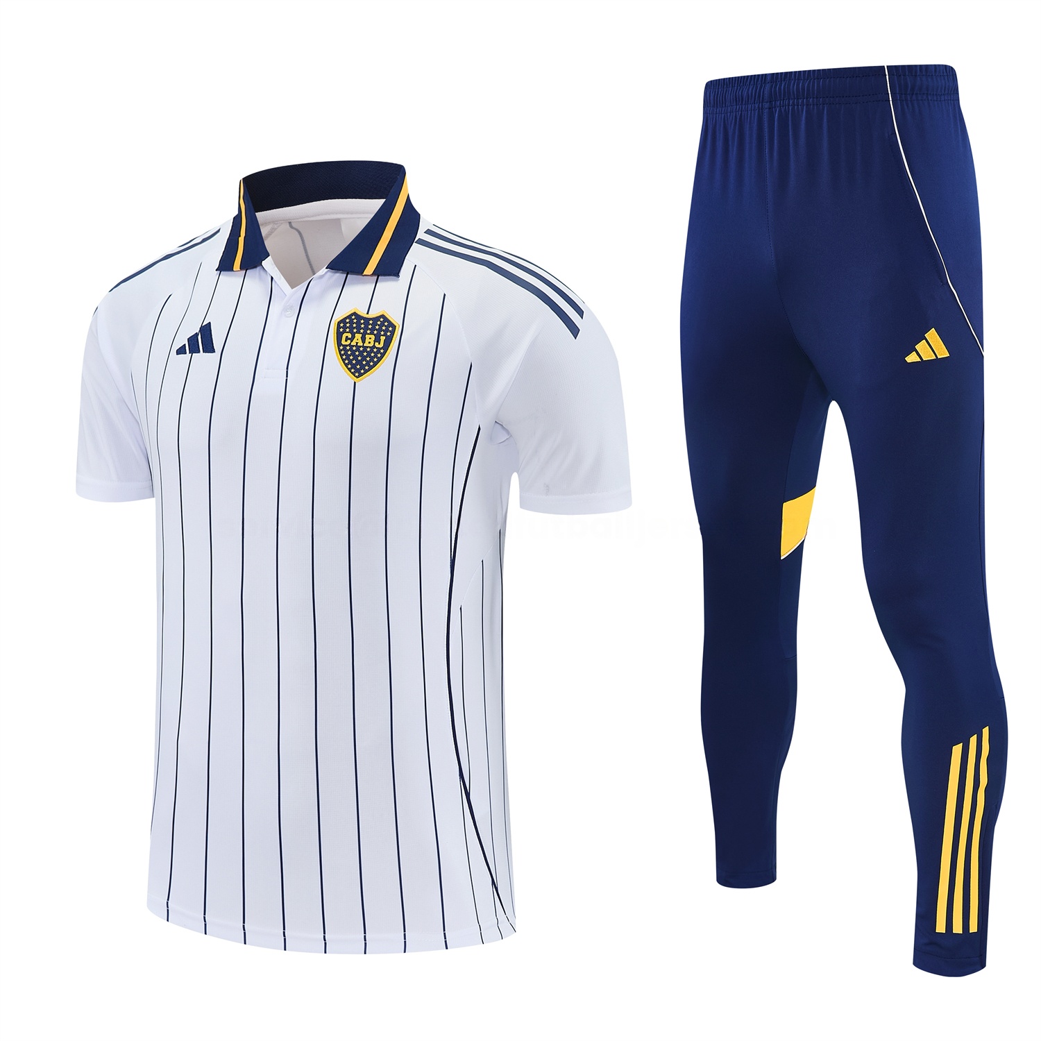 Boca Juniors 25-26 POLO Short-Sleeve Training Set - White Top and Dark Blue Pants - ManixJersey