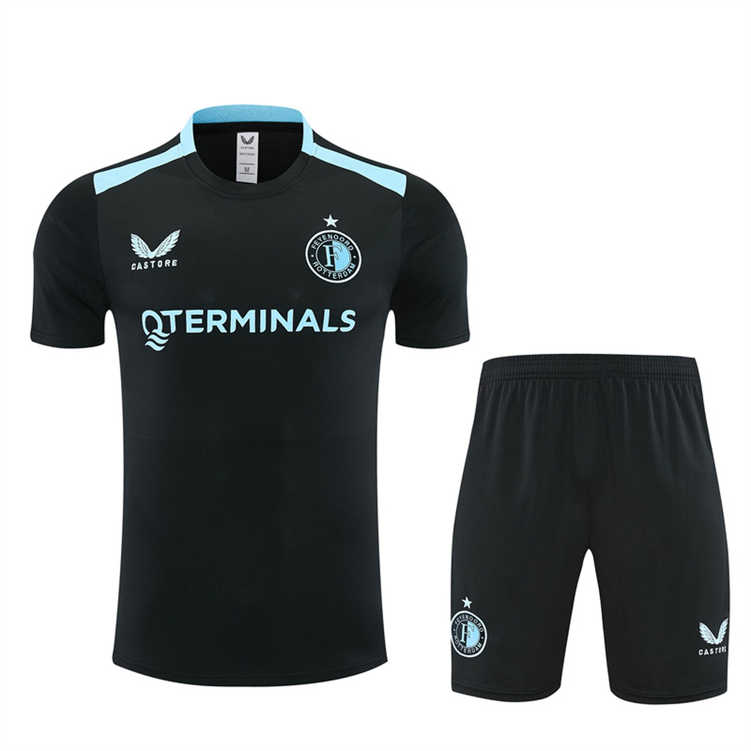 Feyenoord 26-27 Kids Short-Sleeve Training Set - Black Top & Black Shorts - ManixJersey