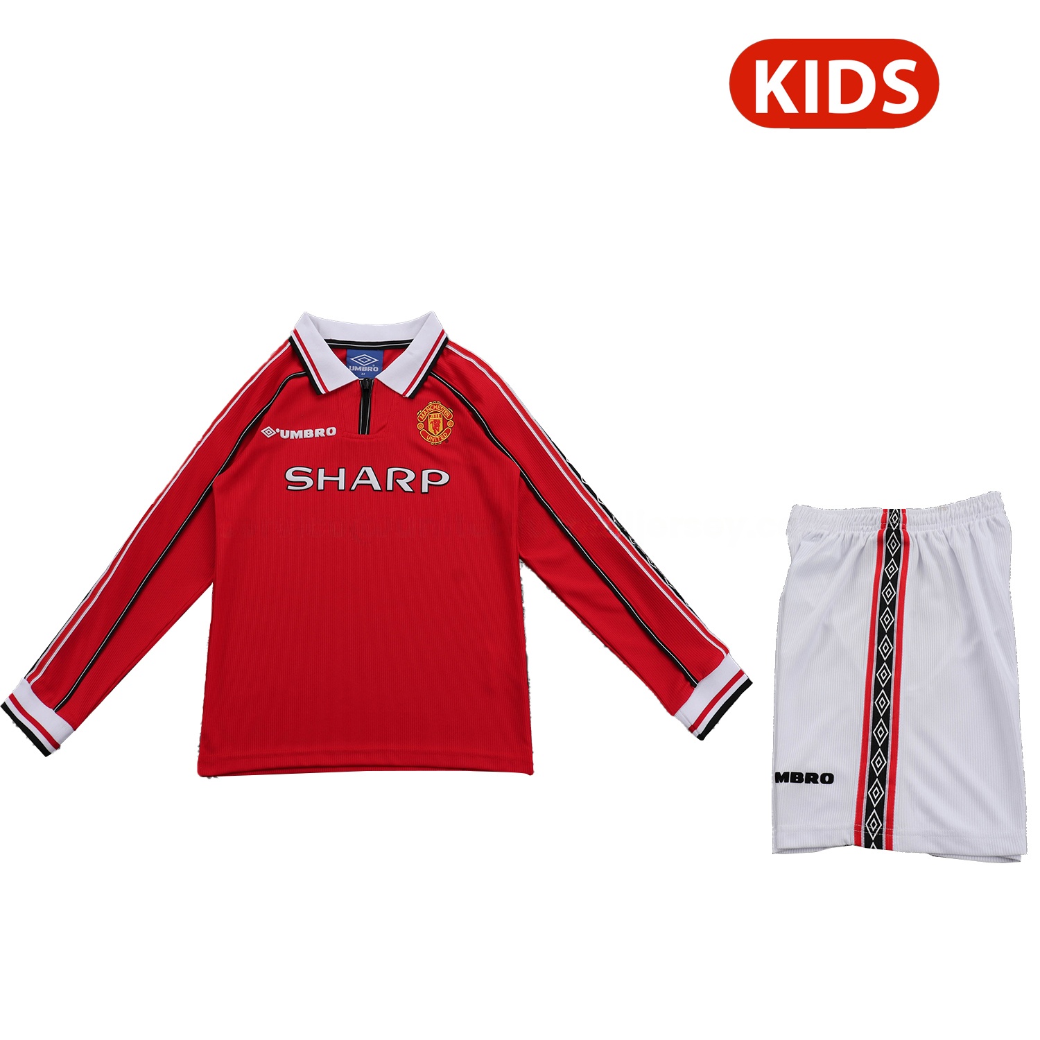 Retro Manchester United 1998-99 Home Long Sleeves Kids Kit - ManixJersey