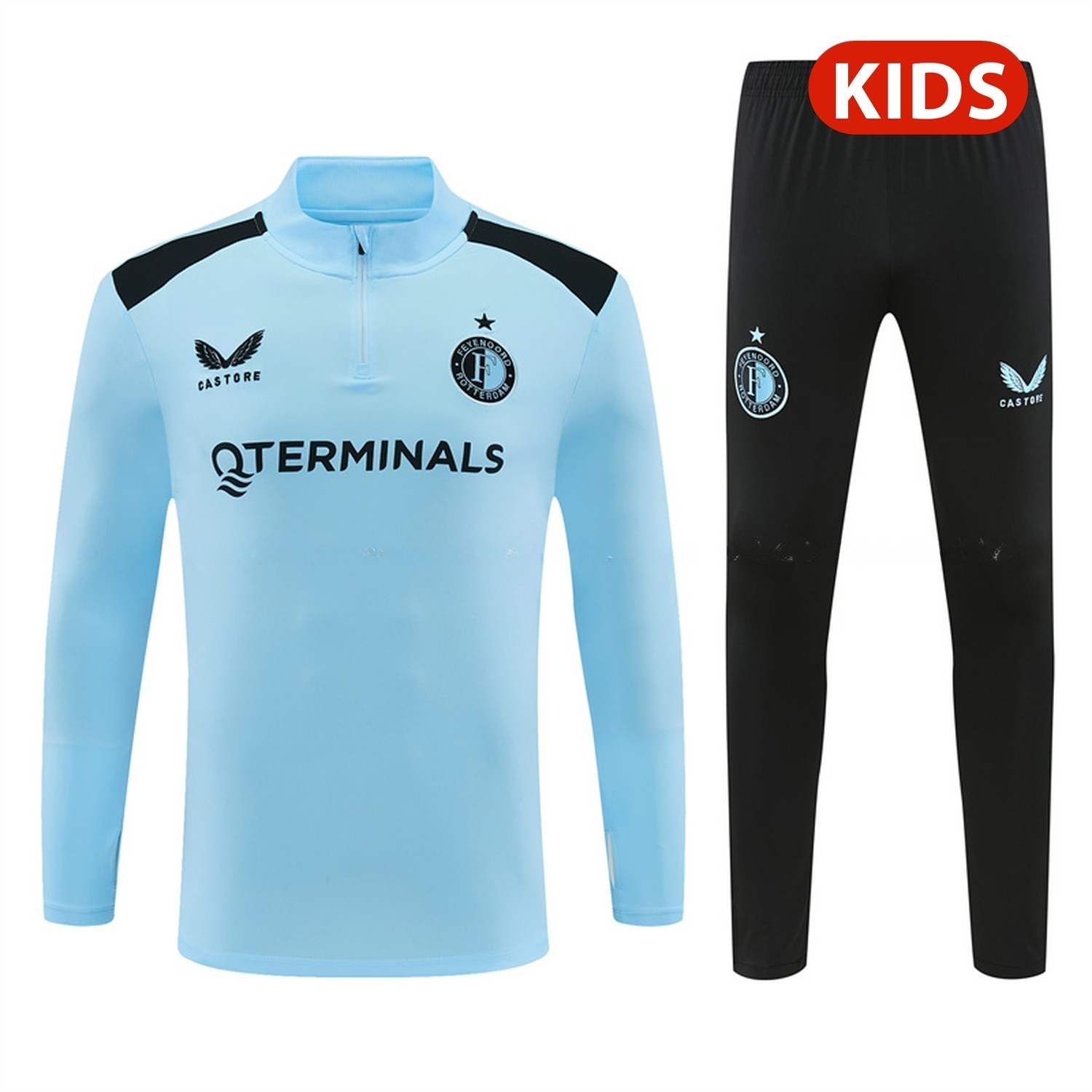 Feyenoord 26-27 Kids Long Sleeve Training Set - Light Blue Top & Black Pants - ManixJersey