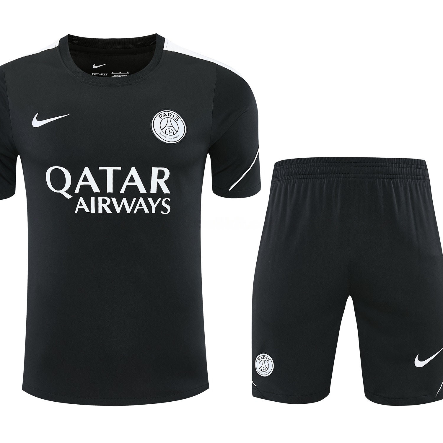 Paris Saint-Germain PSG 26-27 White Chest Sponsors Short-Sleeve Training Set - Black Top & Black Shorts - ManixJersey