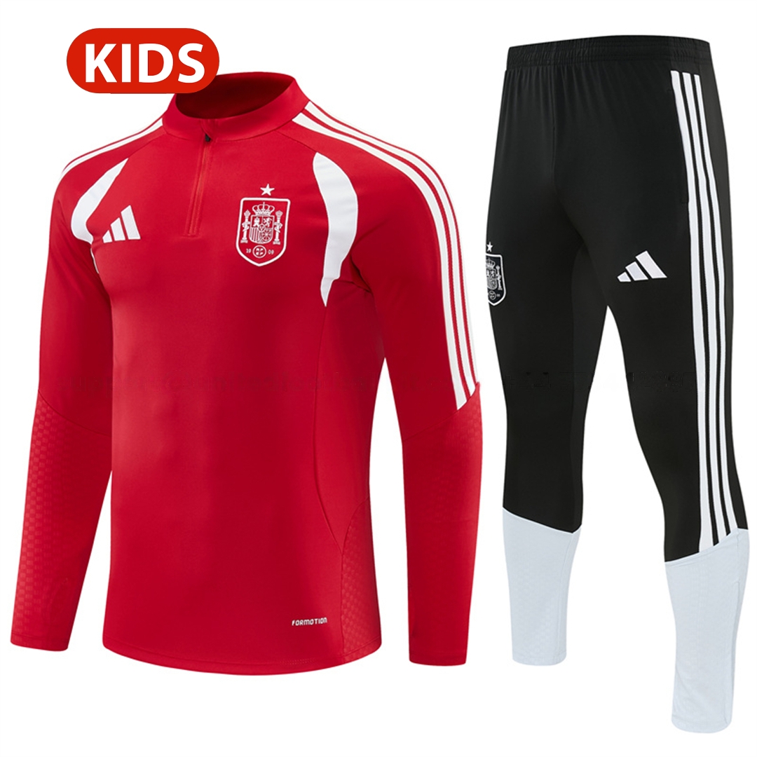 Spain 2026 Kids Long Sleeve Training Set - Red Top & Black Pants - ManixJersey
