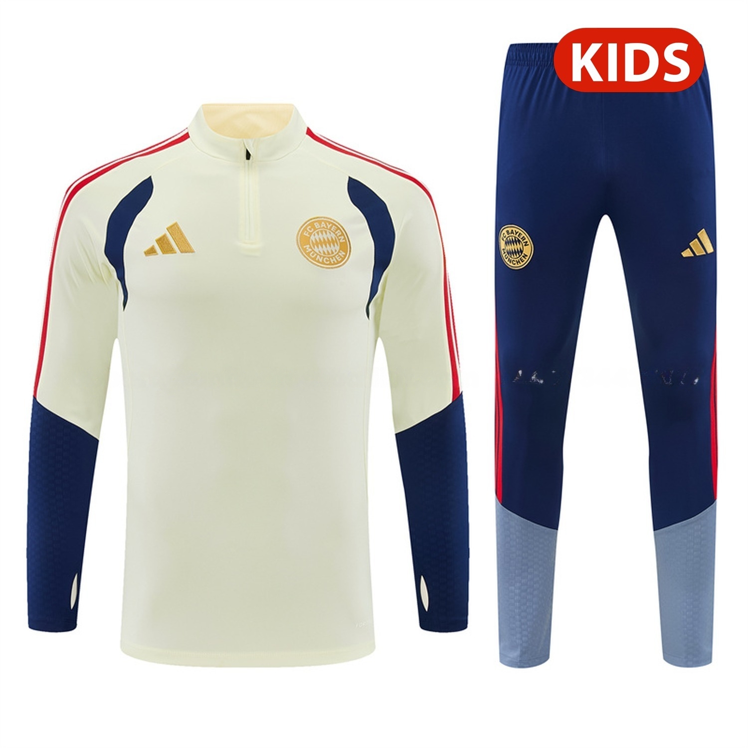 Bayern Munich 26-27 Kids Long Sleeve Training Set - Cream Top & Deep Blue Pants - ManixJersey