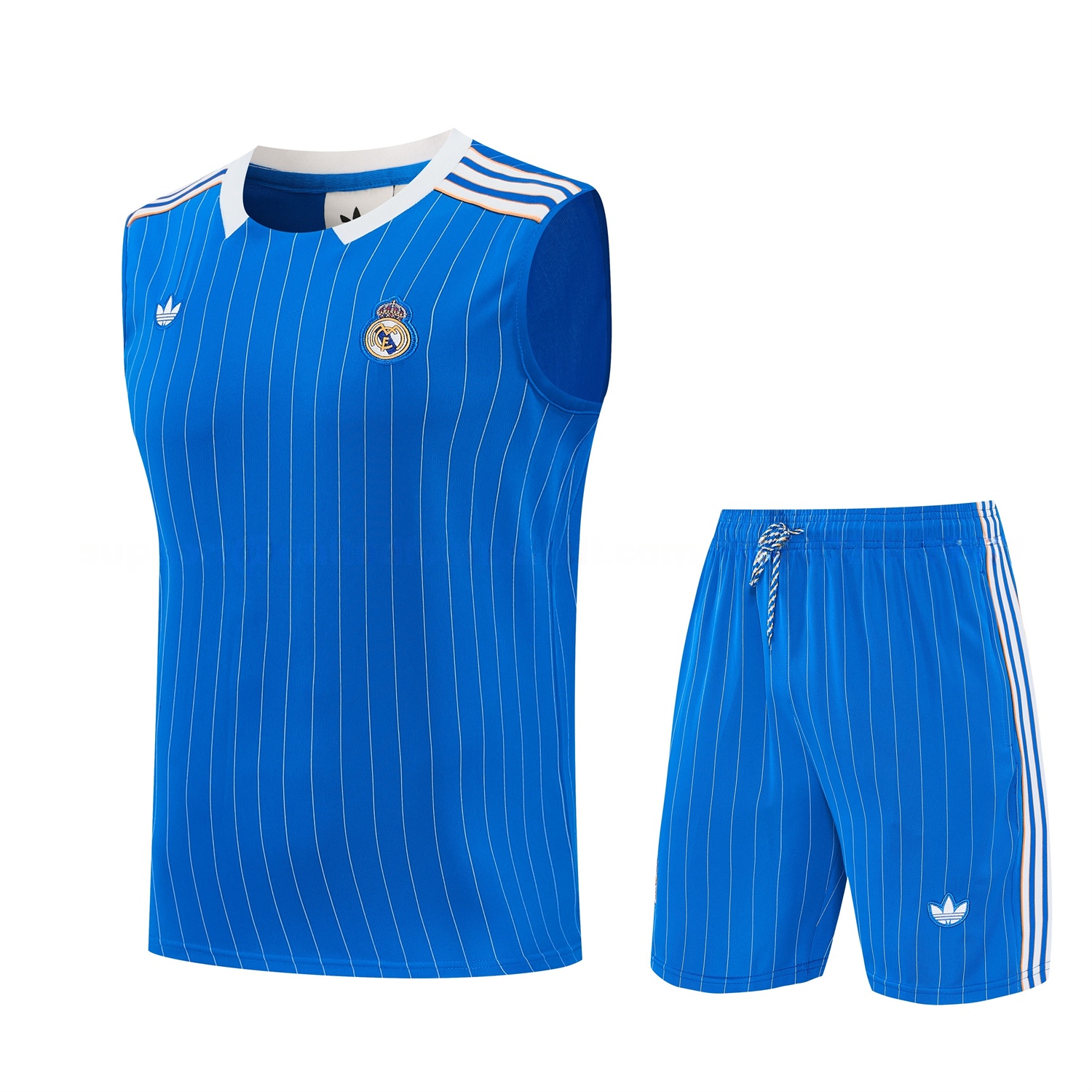 Real Madrid 25-26 Retro Style Vest Training Set - Blue With White Stripes Top & Pants - ManixJersey