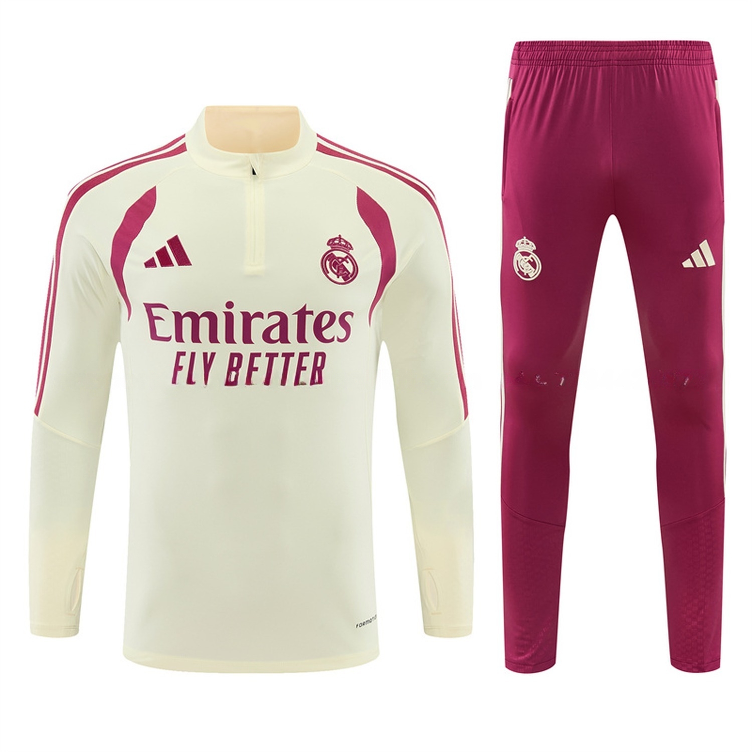 Real Madrid 26-27 Long Sleeve Training Set - Cream Top & Rose Red Pants - ManixJersey