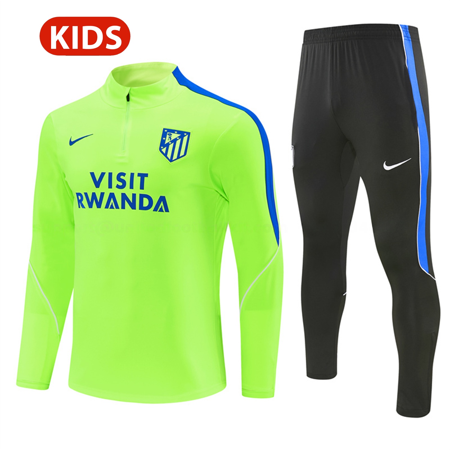 Atletico Madrid 26-27 Kids Long Sleeves Training Set - Neon Green Top & Black Pants - ManixJersey
