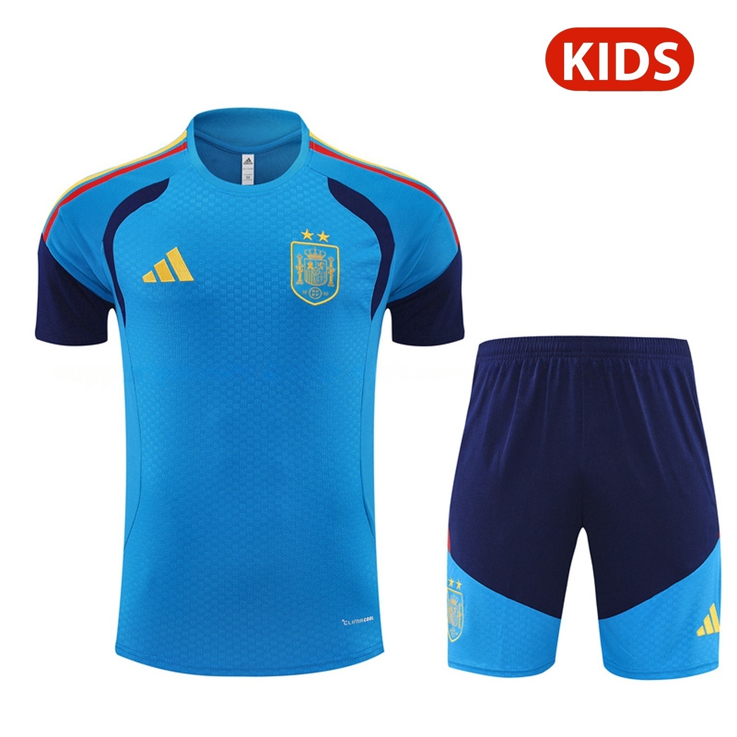 Spain 2026 Kids Short-Sleeve Training Set - Lake Blue Top & Deep Blue Shorts - ManixJersey
