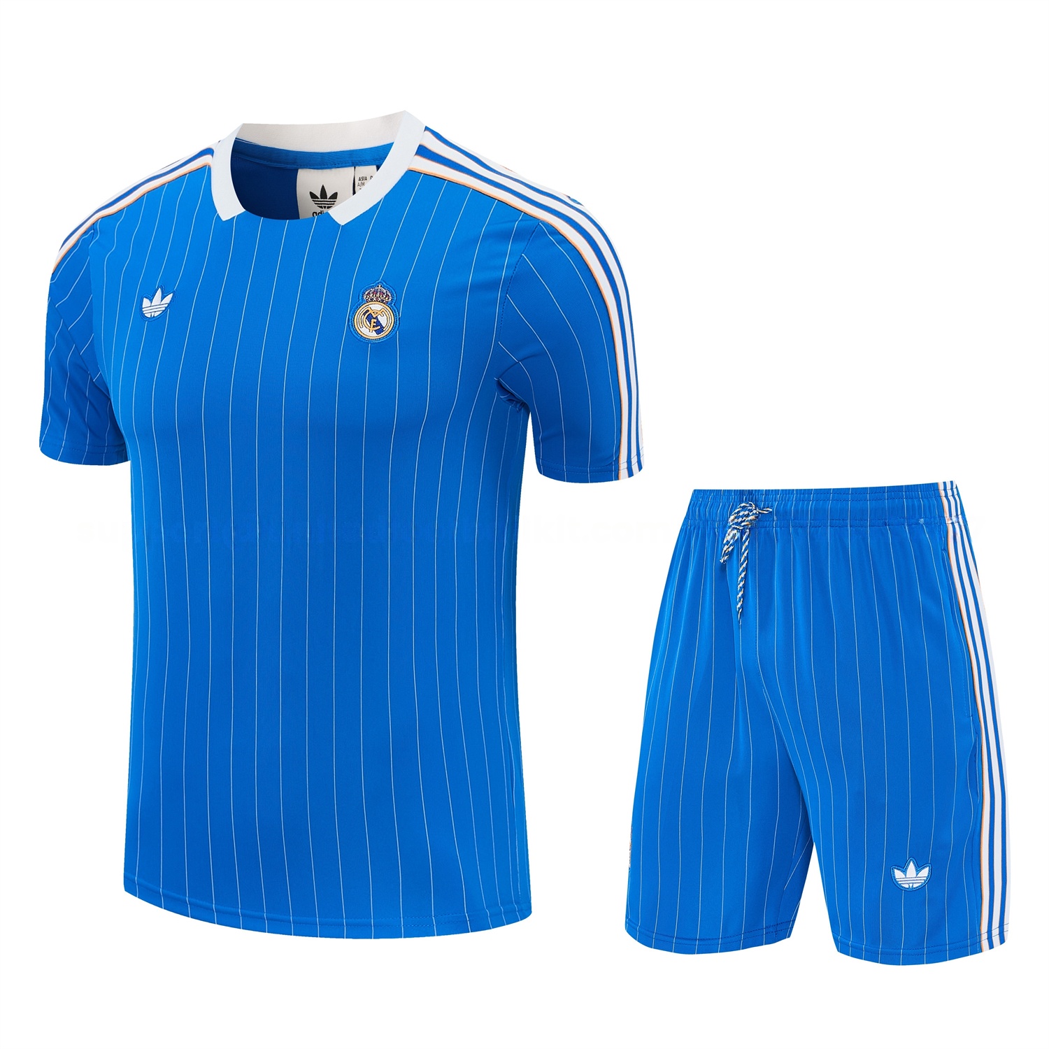 Real Madrid 25-26 Retro Style Short-Sleeve Training Set - Blue With White Stripes Top & Pants - ManixJersey