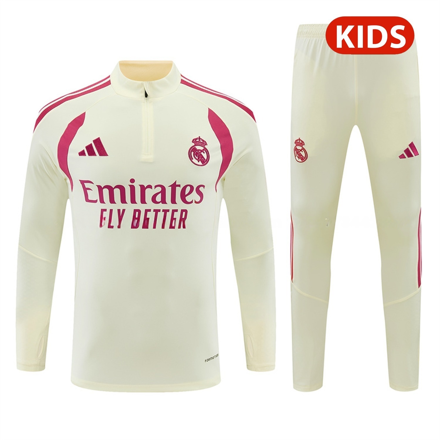 Real Madrid 26-27 Kids Long Sleeve Training Set - Cream Top & Cream Pants - ManixJersey