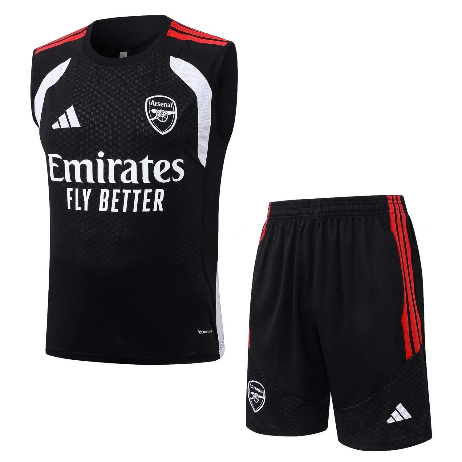Arsenal 26-27 Vest Training Set - Red Edge Black Vest & Shorts - ManixJersey