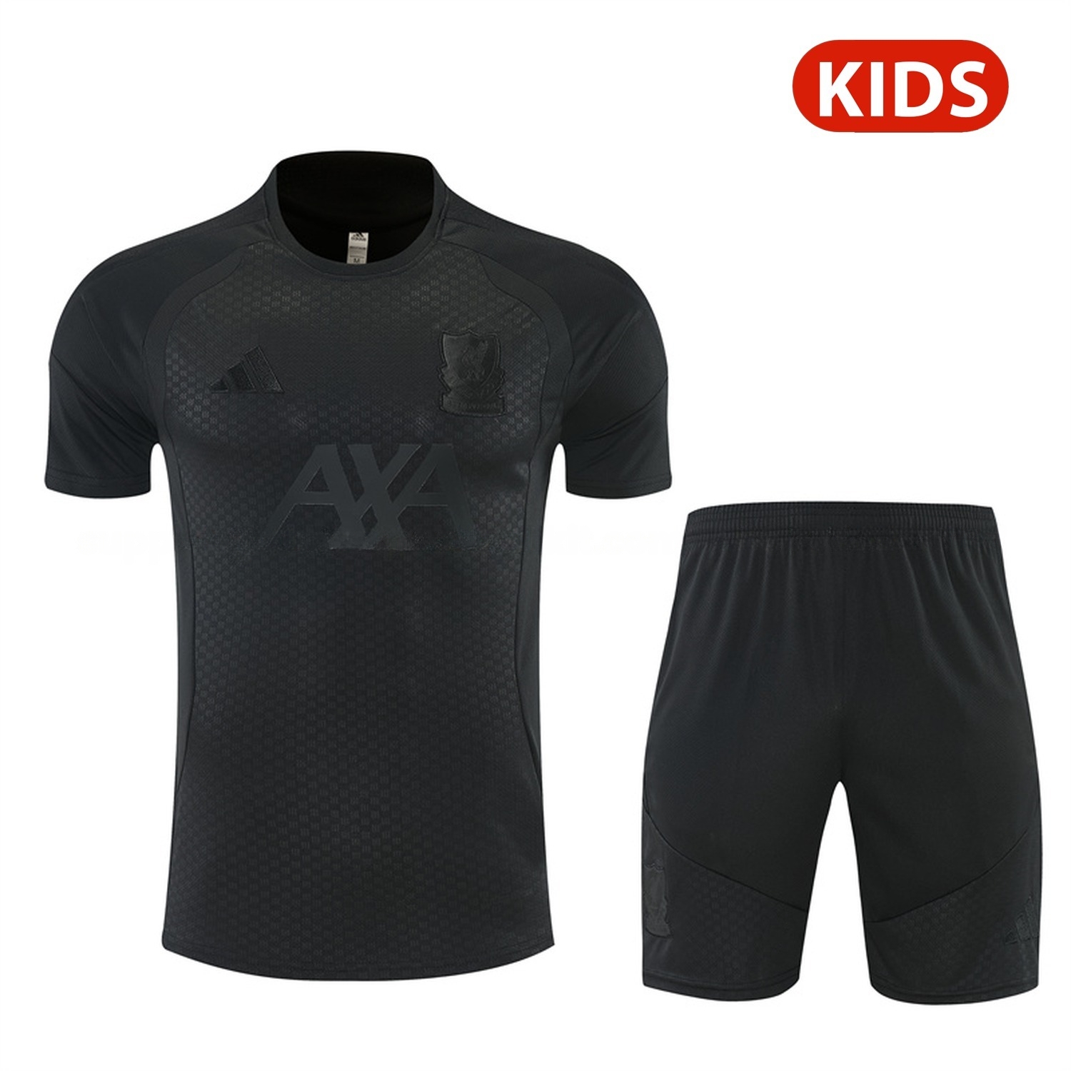 Liver.pool 26-27 Kids Short-Sleeve Training Set - Pure Black Top & Black Shorts - ManixJersey