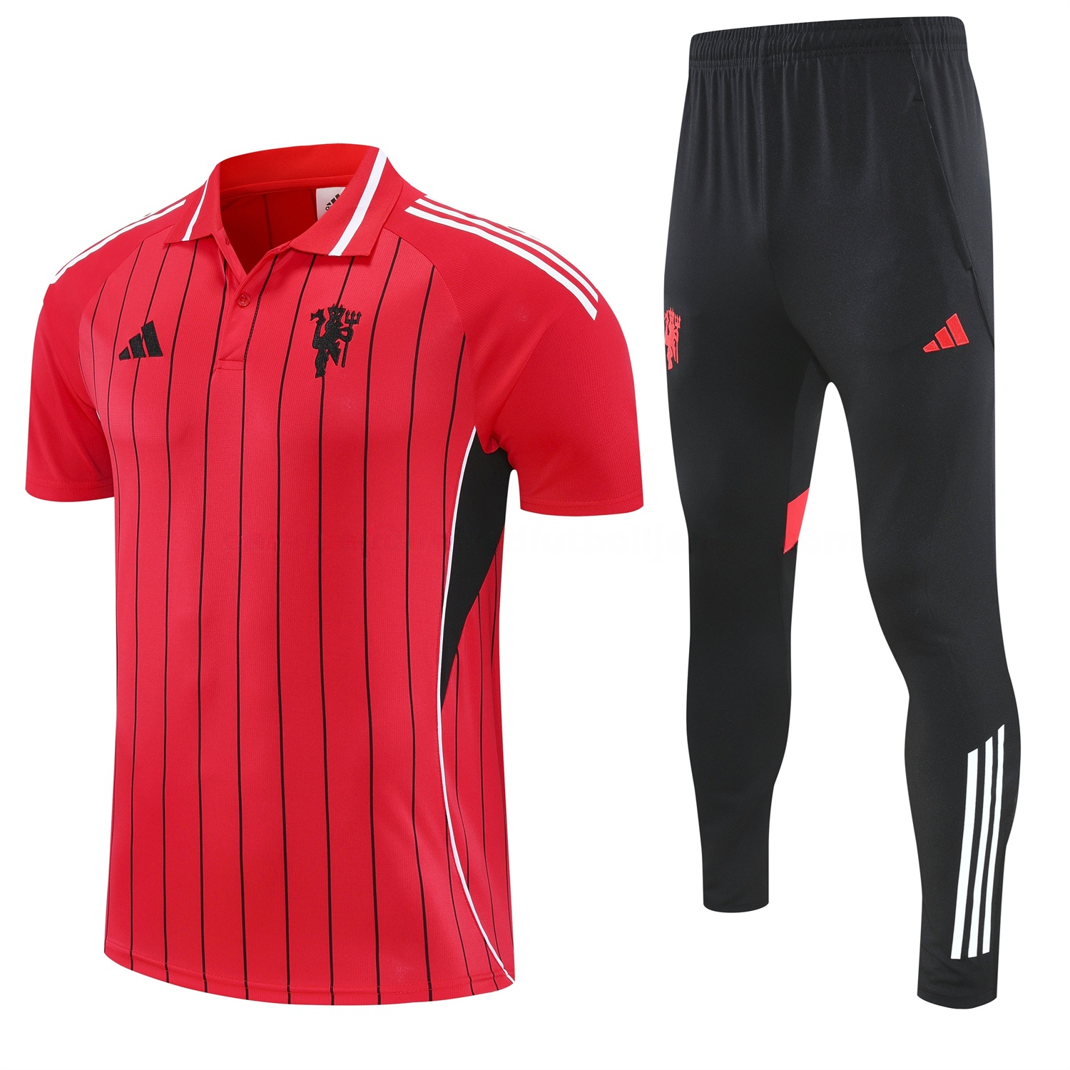 Manchester United 25-26 POLO Short-Sleeve Training Set - Red Top and Black Pants - ManixJersey