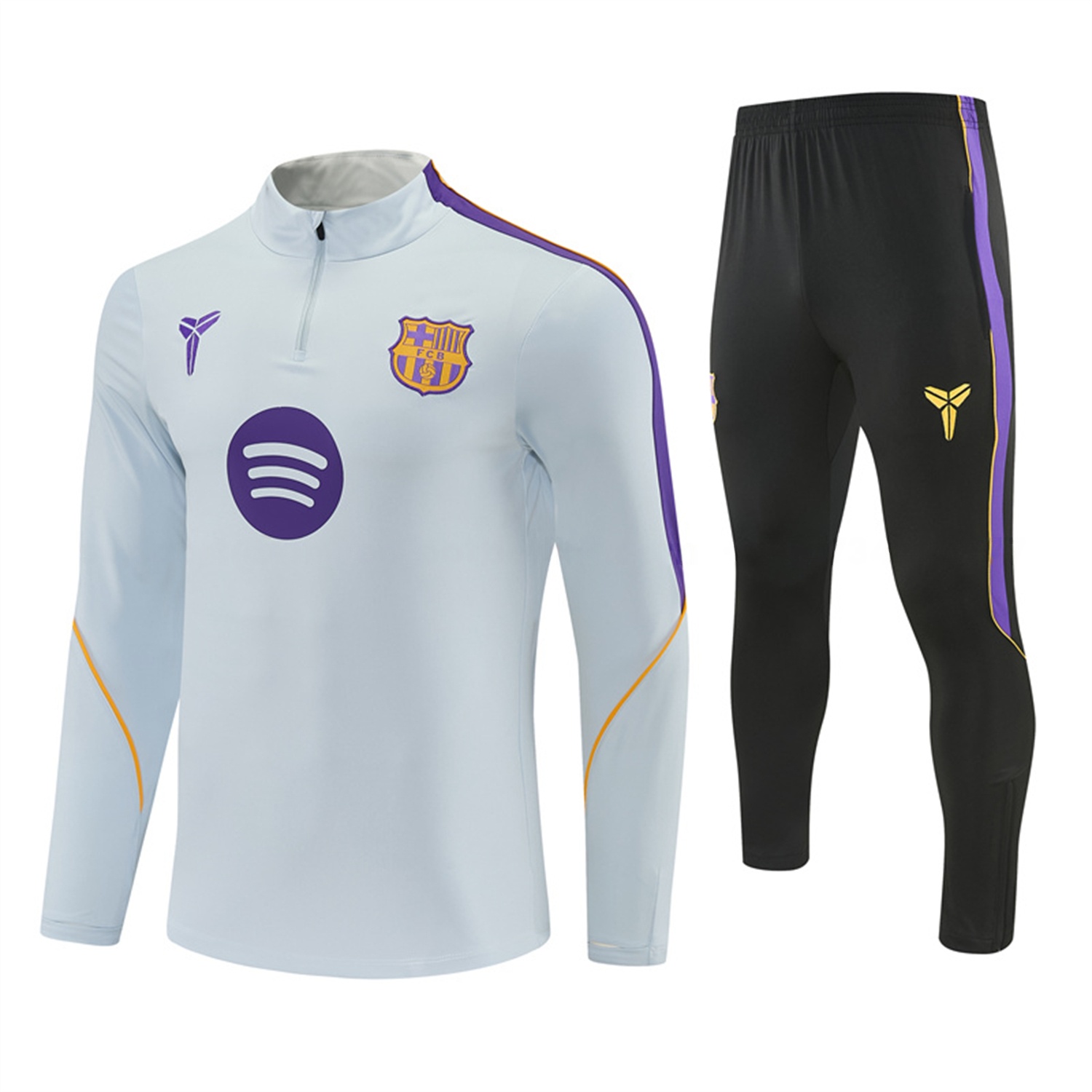 Barcelona 26-27 Long Sleeves Training Set - Light Grey Top & Black Pants - ManixJersey