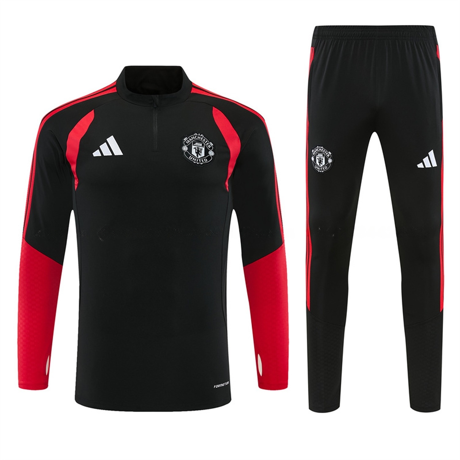 Manchester United 26-27 With Red Long Sleeve Training Set - Black Top & Black Pants - ManixJersey