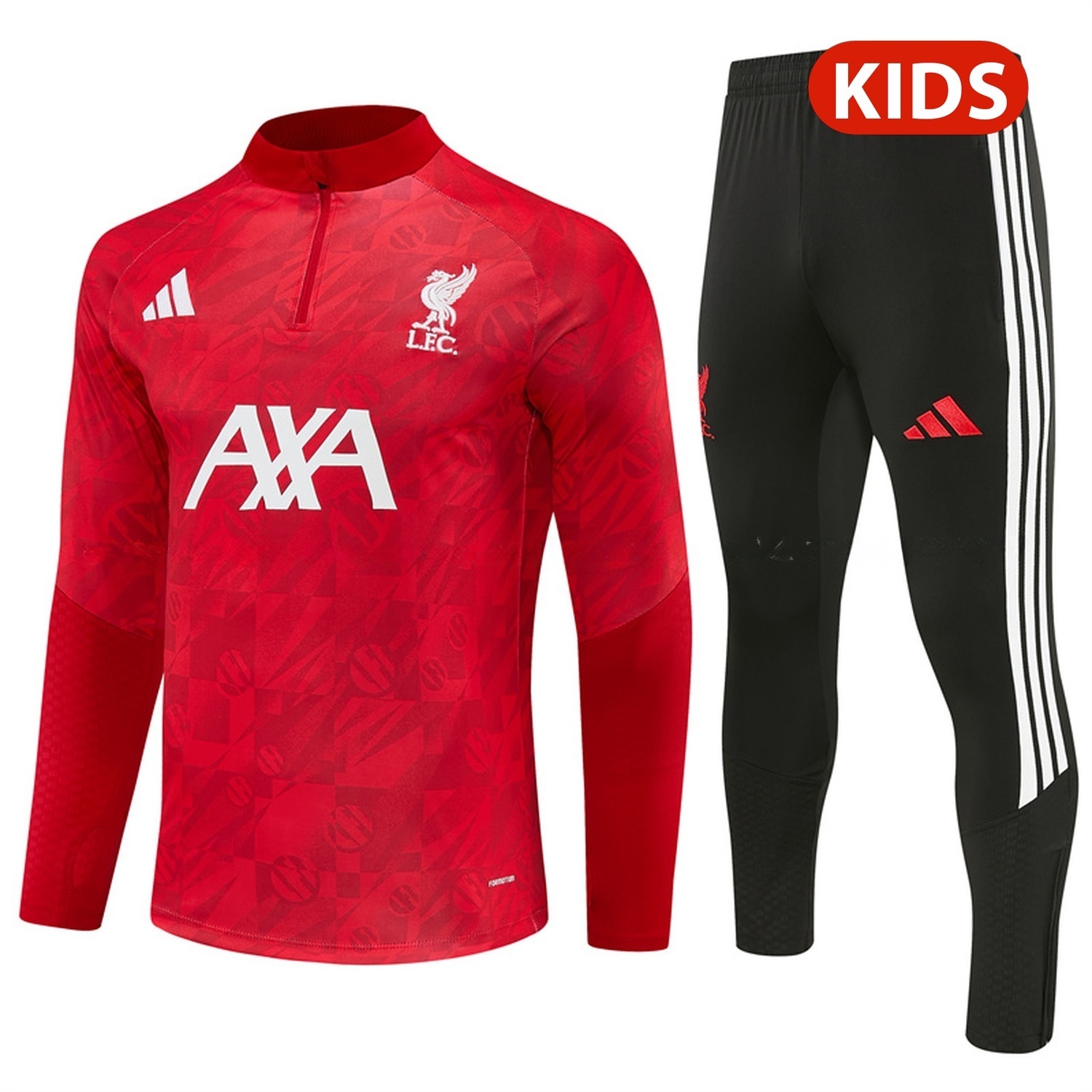 Liver.pool 26-27 Graphic Print Kids Long Sleeve Training Set - Red Top & Black Pants - ManixJersey