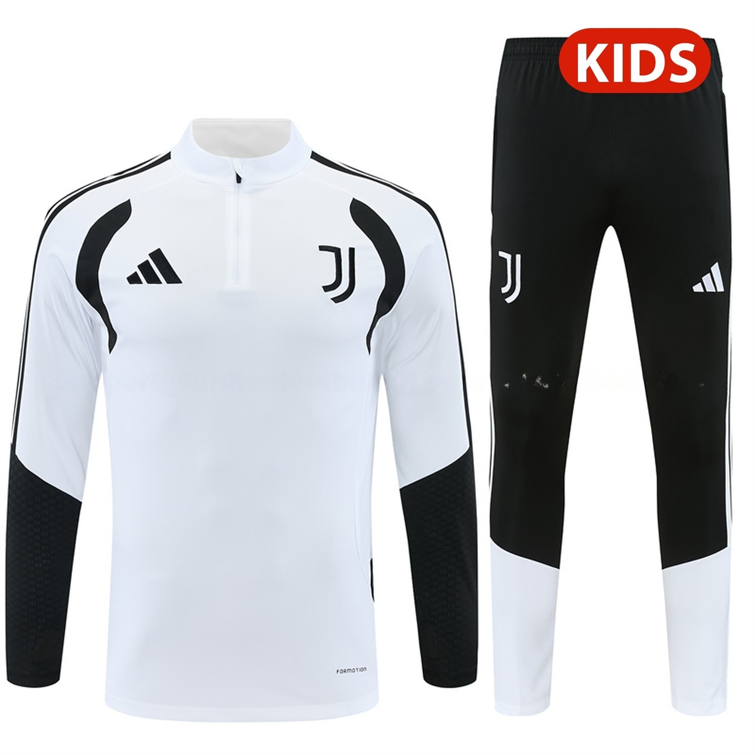 Juventus 26-27 Kids Long Sleeve Training Set - White Top & Black Pants - ManixJersey