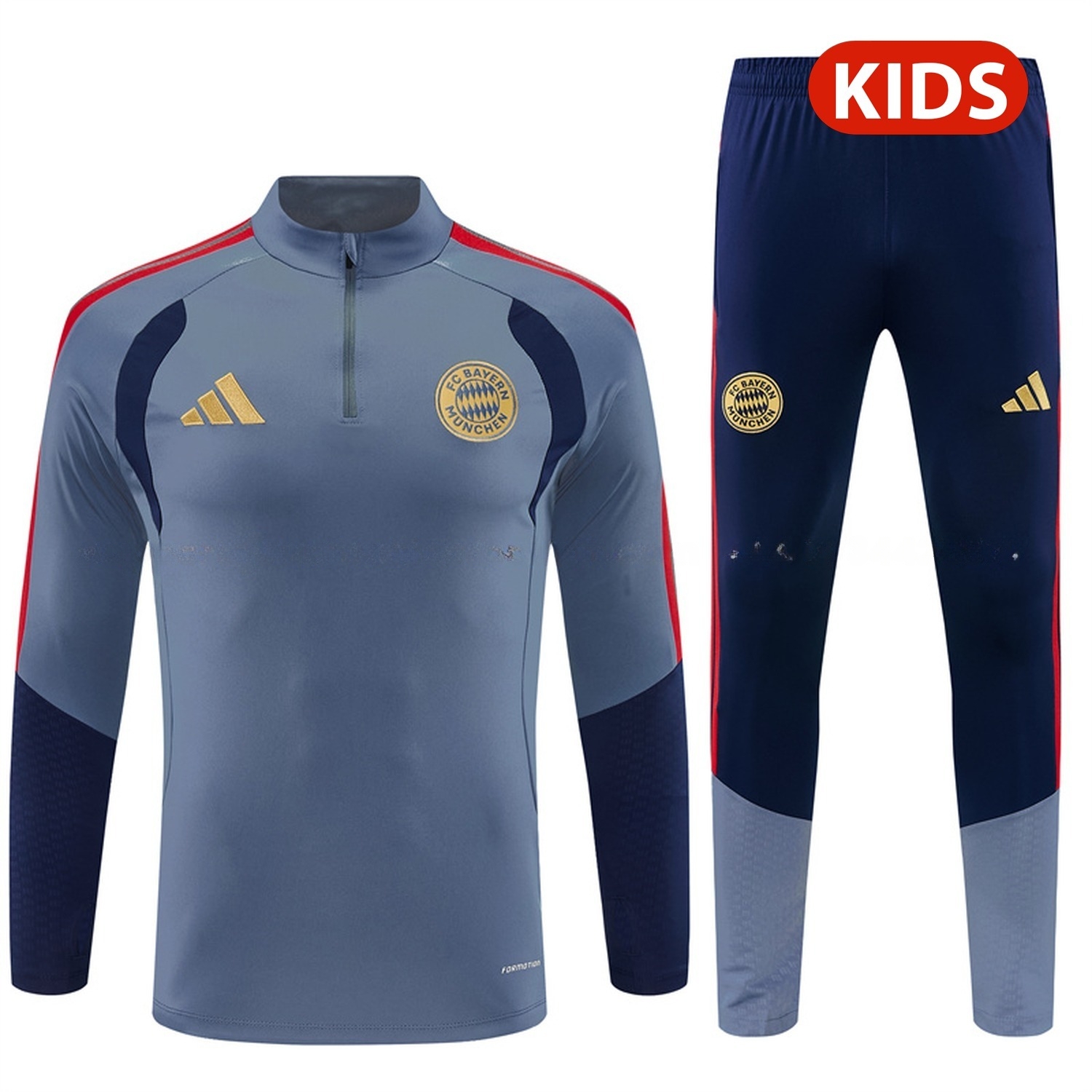 Bayern Munich 26-27 Kids Long Sleeve Training Set - Grey Top & Deep Blue Pants - ManixJersey
