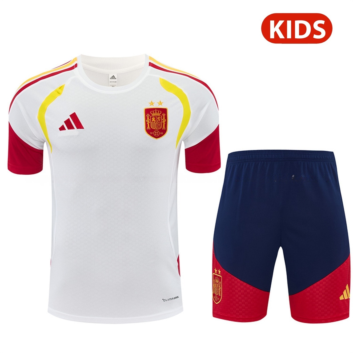 Spain 2026 Kids Short-Sleeve Training Set - White Top & Deep Blue Shorts - ManixJersey