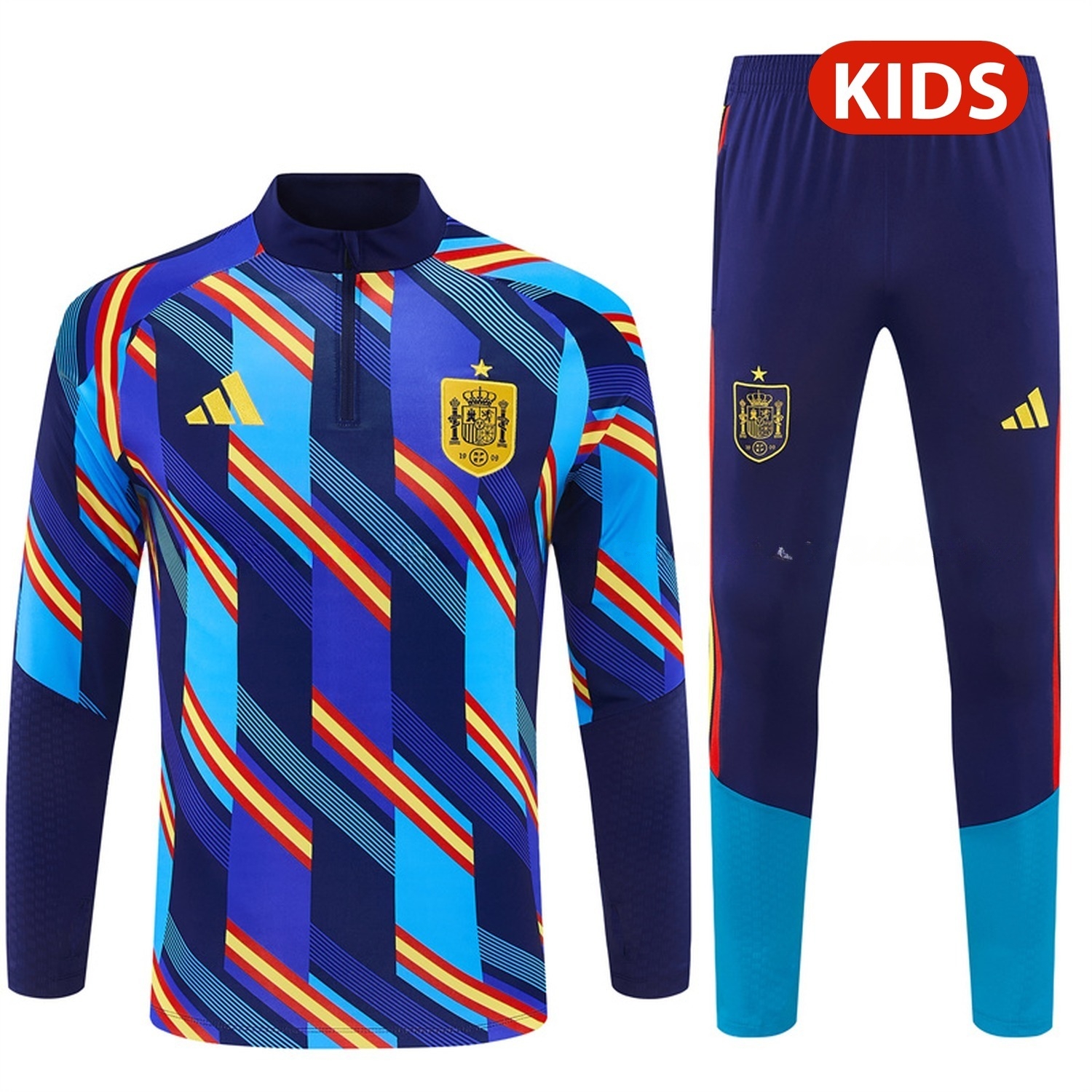 Spain 2026 Camouflage Kids Long Sleeve Training Set - Blue Top & Deep Blue Pants - ManixJersey