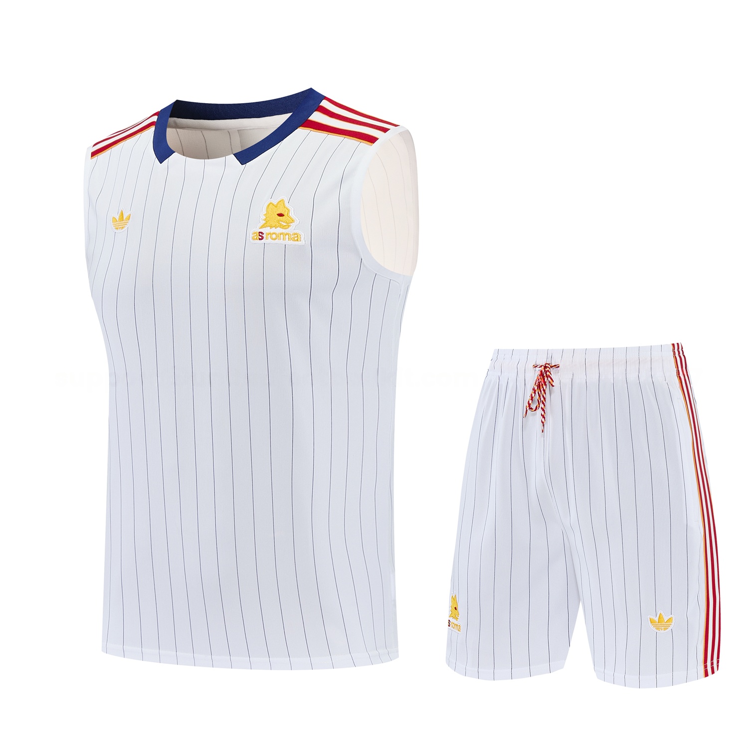 Roma 25-26 Retro Style Vest Training Set - White With Red Details Top & Pants - ManixJersey