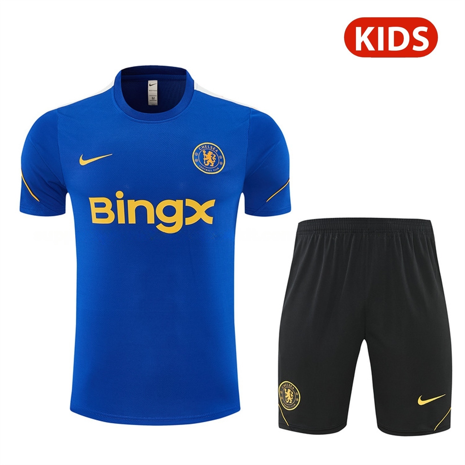 C.H.E.L.S.E.A 26-27 Kids Short-Sleeve Training Set - Royal Blue Top & Black Shorts - ManixJersey