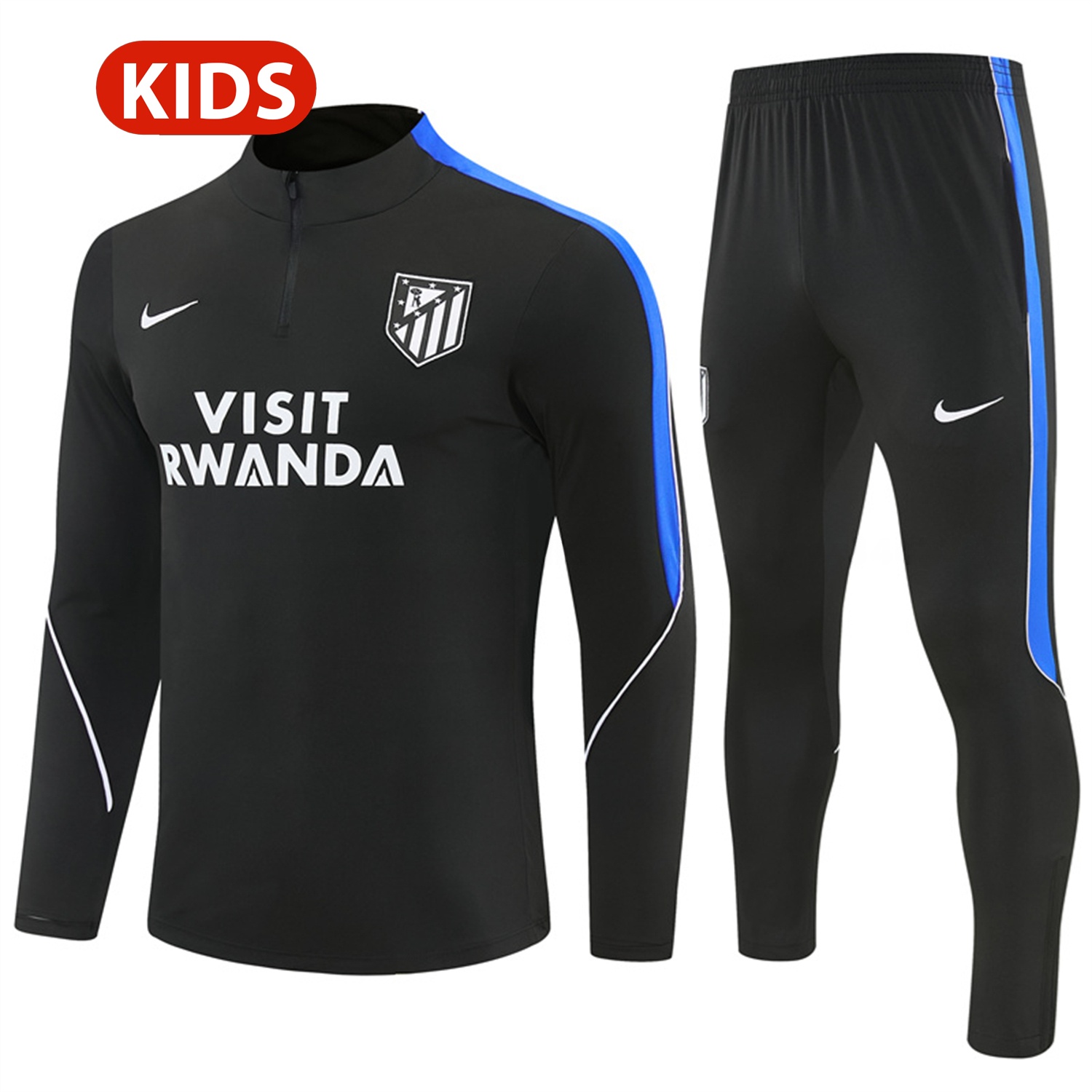 Atletico Madrid 26-27 Kids Long Sleeve Training Set - Black Top & Black Pants - ManixJersey