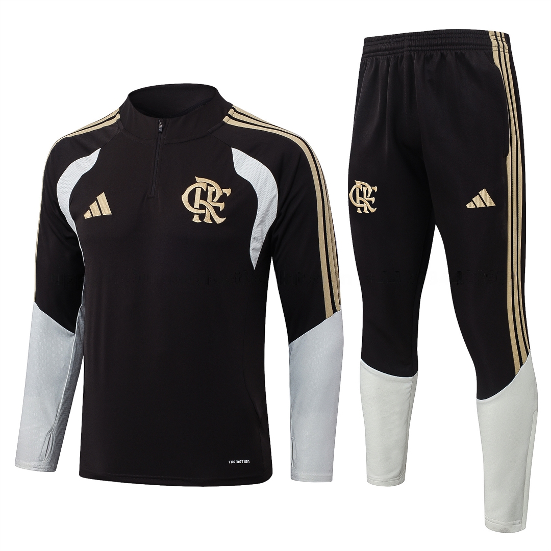 Flamengo 2026 Long Sleeve Training Set - Black With White Top & Pants - ManixJersey
