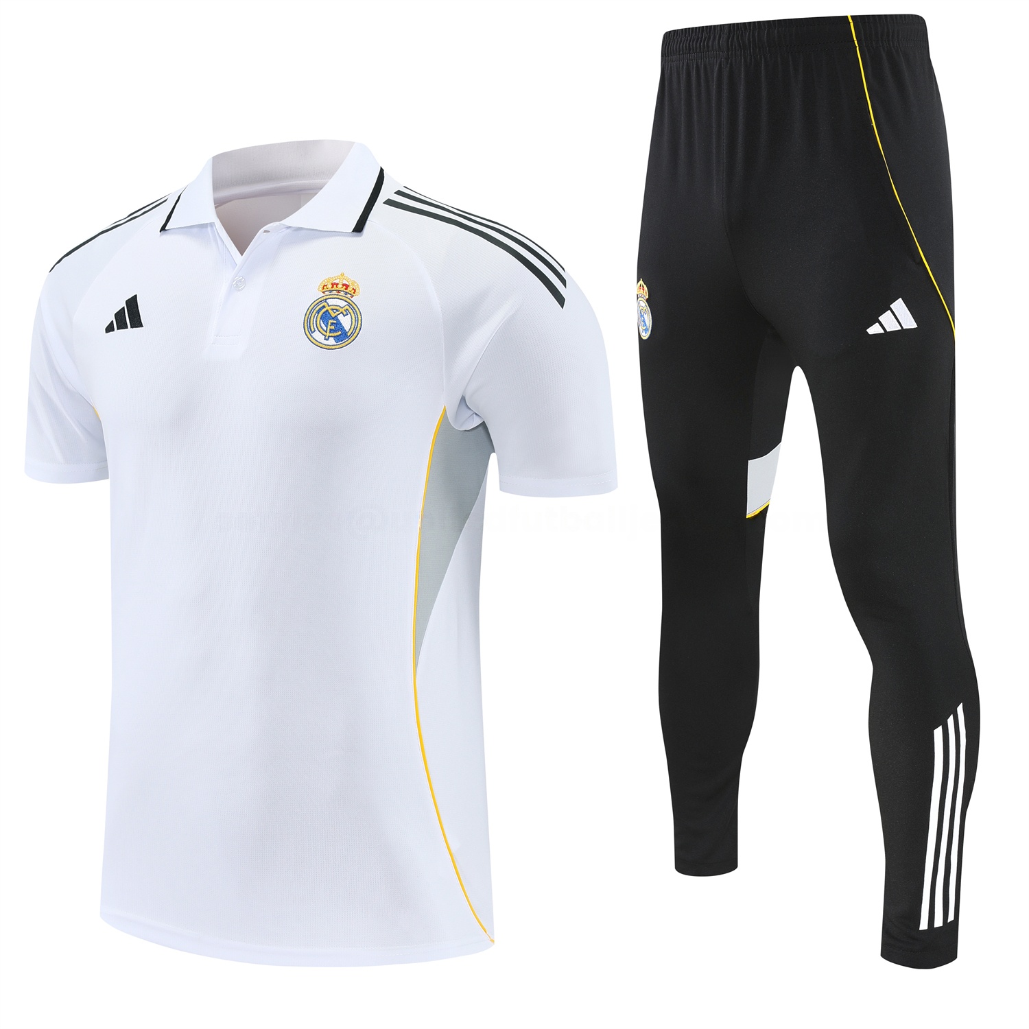 Real Madrid 25-26 POLO Short-Sleeve Training Set - White Top and Black Pants - ManixJersey