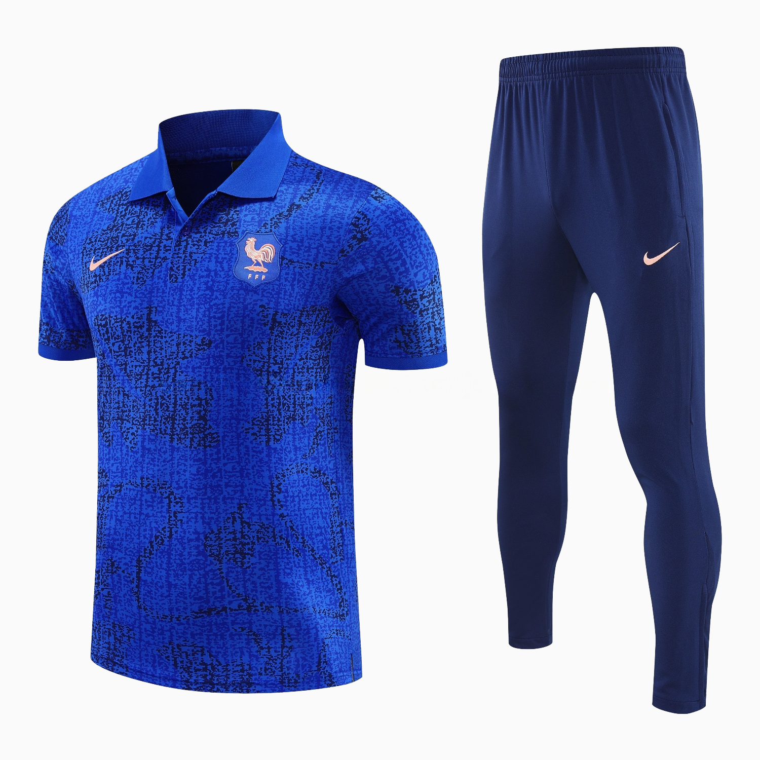 France 25-26 POLO Short-Sleeve Training Set - Ocean Blue Top and Dark Blue Pants - ManixJersey