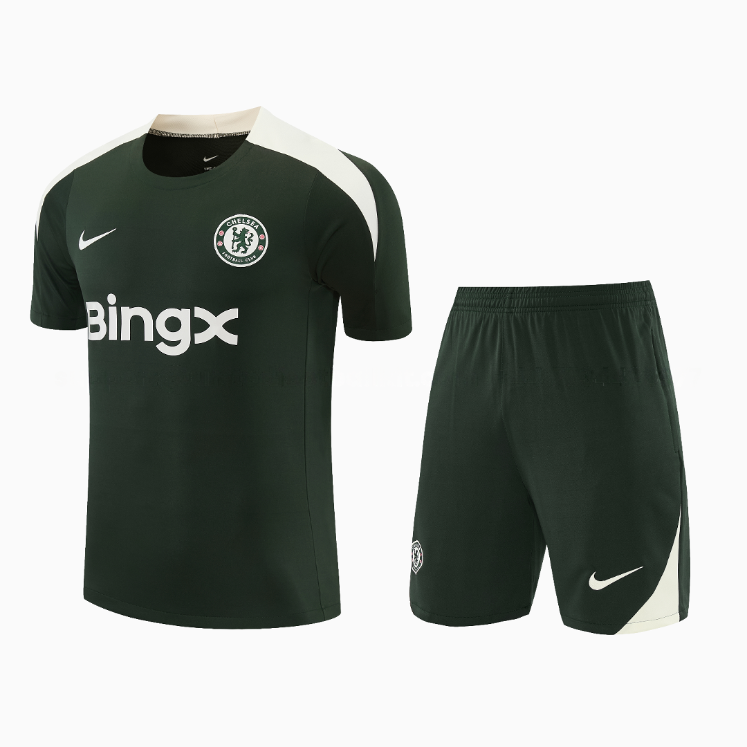 C.H.E.L.S.E.A 25-26 Short-Sleeve Training Set - Dark Green With White Accents Top & Pants - ManixJersey
