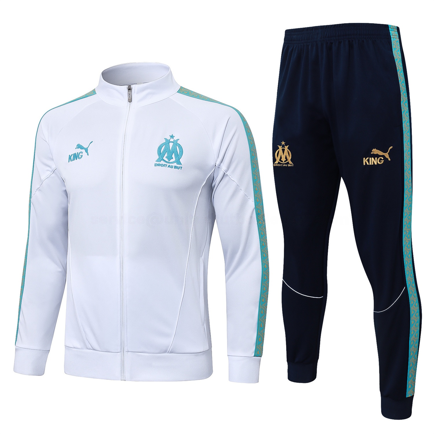 Marseille 25-26 Long Sleeve Training Set - White Top & Dark Blue Pants - ManixJersey