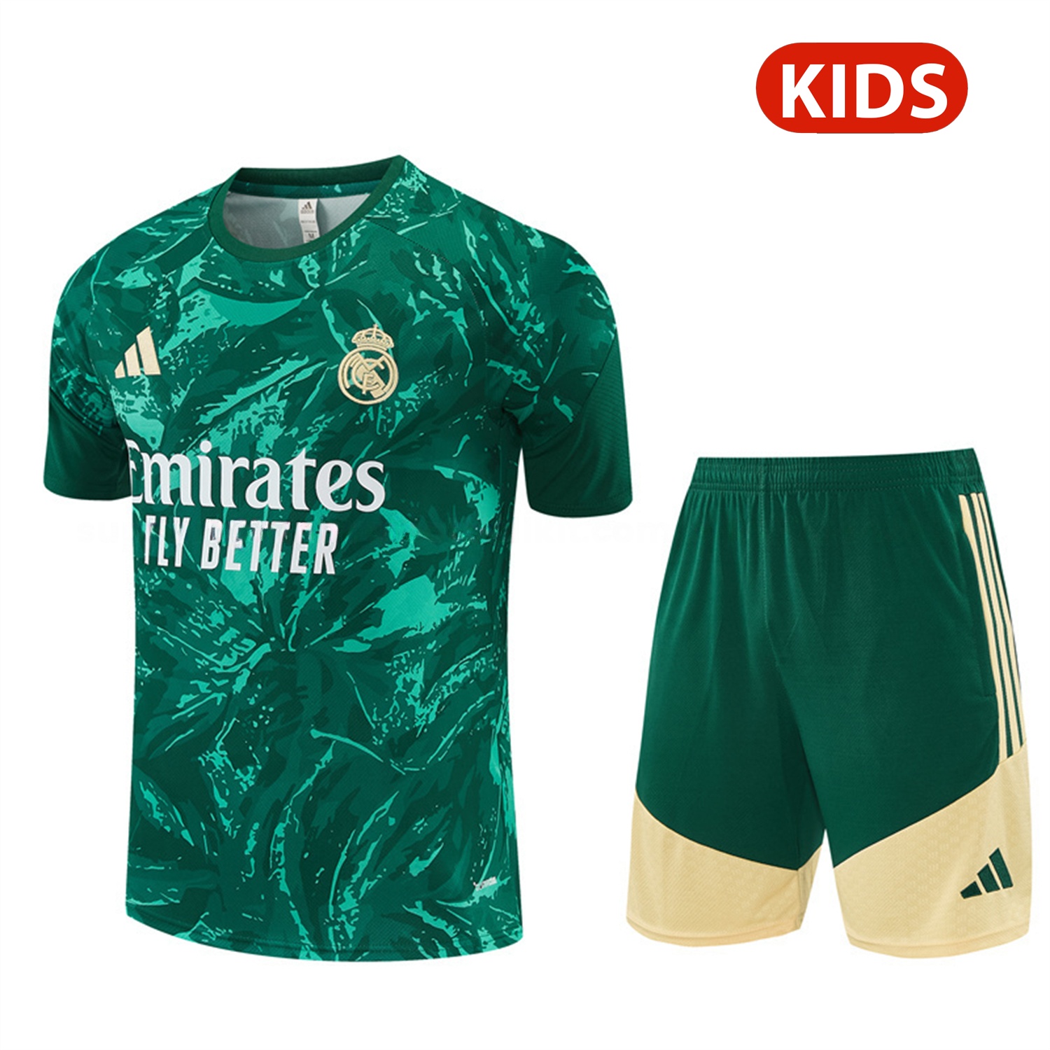 Real Madrid 26-27 Kids Short-Sleeve Training Set - Green Camouflage Top & Green Shorts - ManixJersey