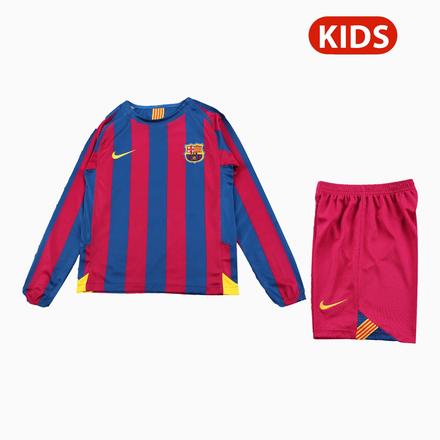 Retro Barcelona 2005-06 Home Long Sleeve Kids Kit - ManixJersey