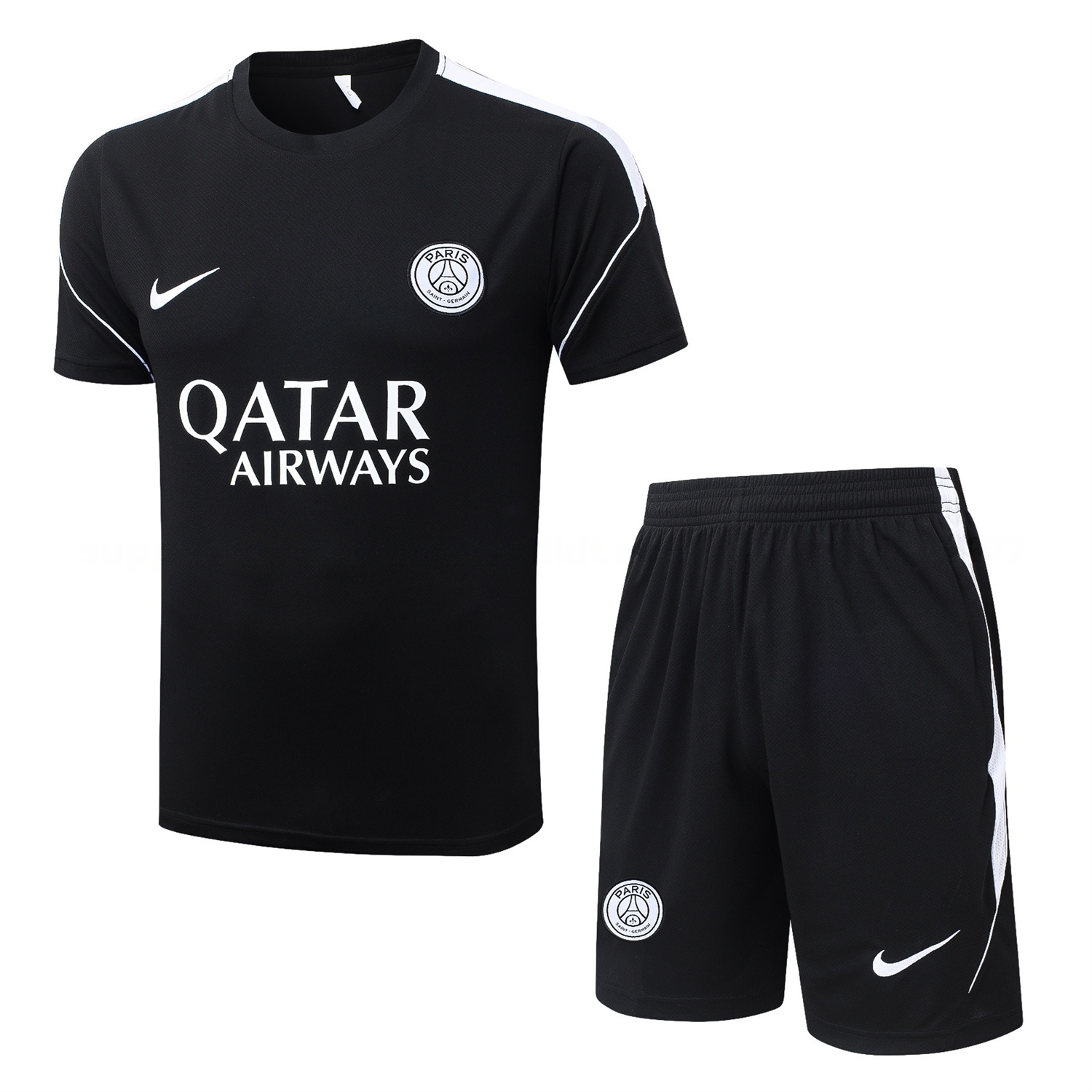 Paris Saint-Germain PSG 26-27 Short-Sleeve Training Set - White Border Black Top & Shorts - ManixJersey