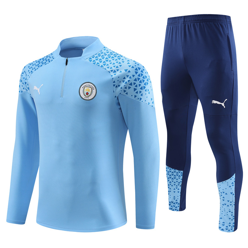 Manchester City 23-24 Kids Long Sleeve Training Set Light Blue - ManixJersey
