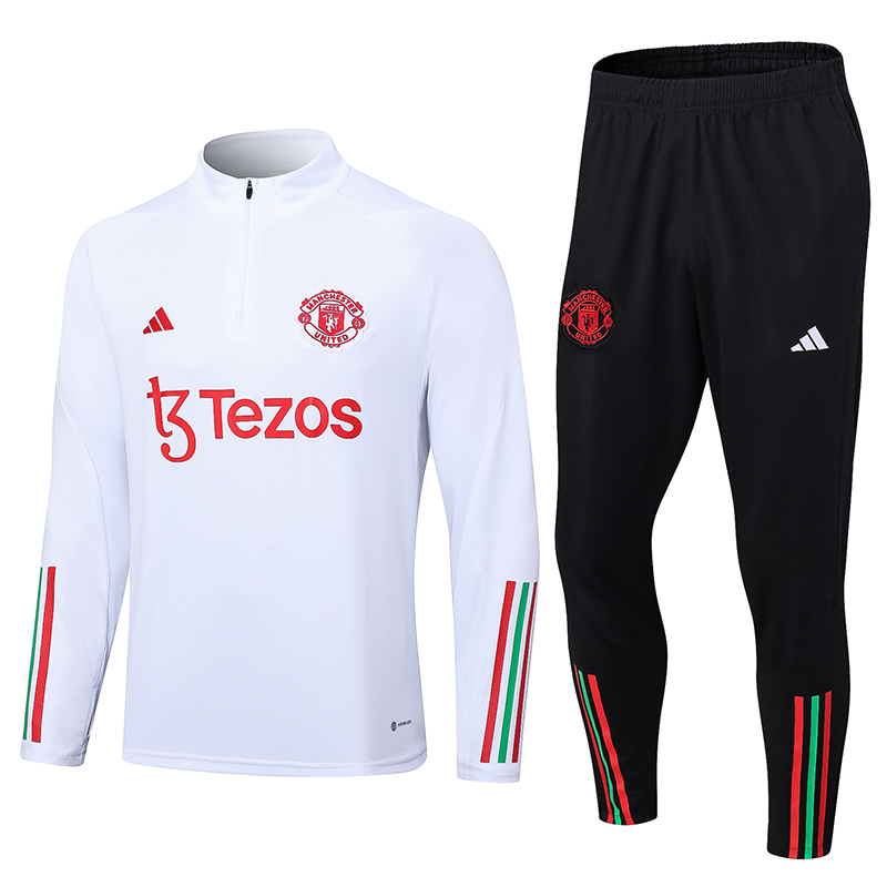 Manchester United 23-24 Kids Long Sleeve Training Set White and Red - ManixJersey