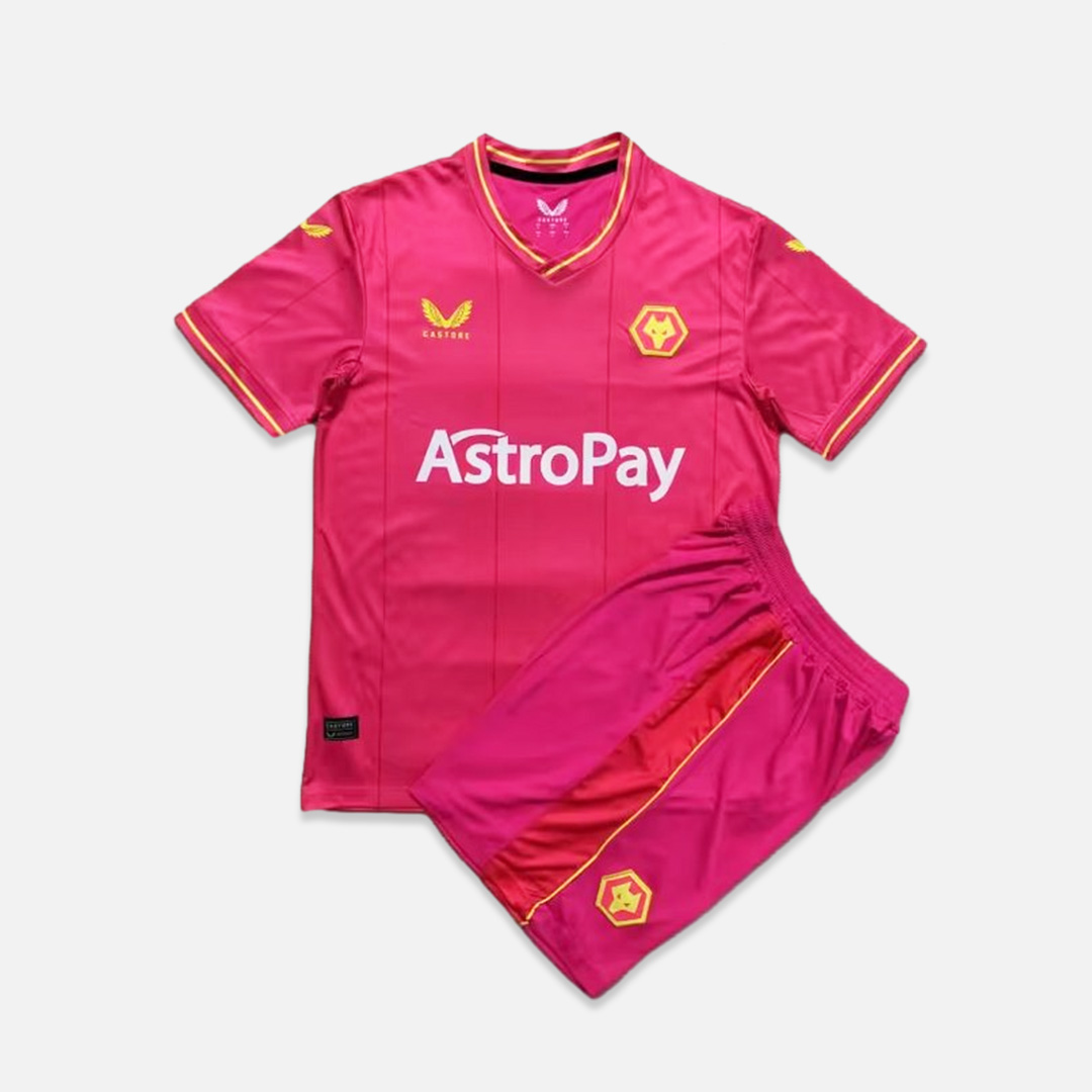 Wolverhampton Wanderers Wolves 23-24 Pink Goalkeeper Kids Kit - ManixJersey