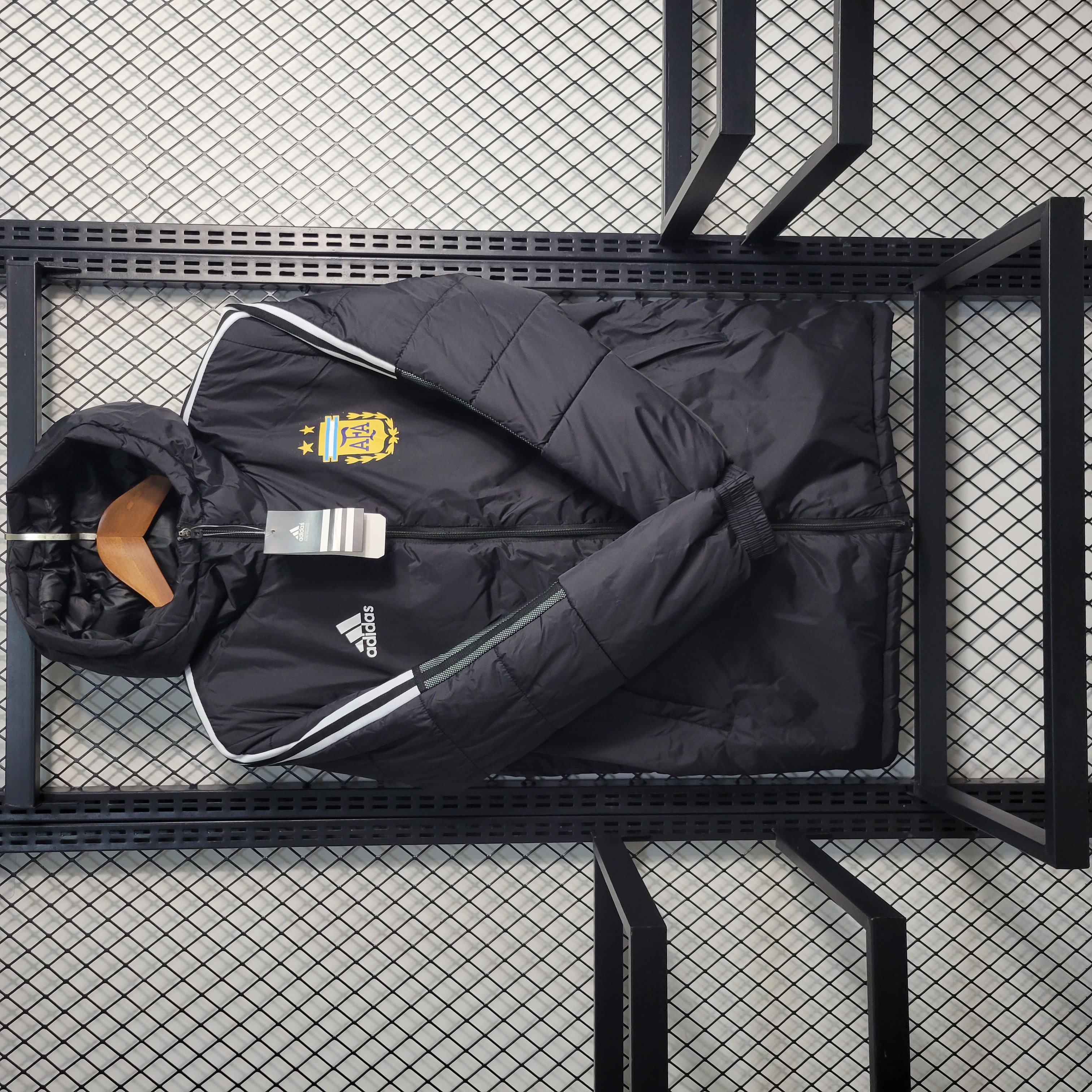 Argentina 23-24 Men's Hooded Thermal Cotton Jacket - Black - ManixJersey