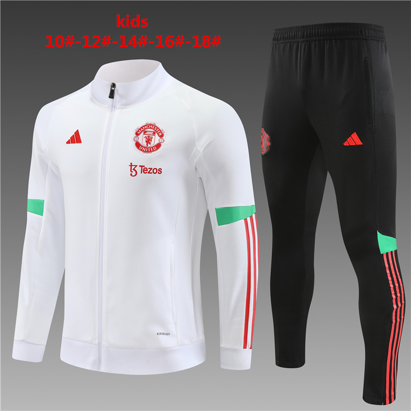 Manchester United 23-24 Kids Jacket Training Tracksuit - White - ManixJersey