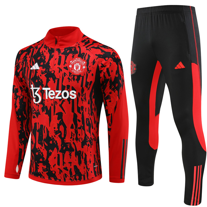 Manchester United 23-24 Kids Long Sleeve Training Set Red Camouflage - ManixJersey