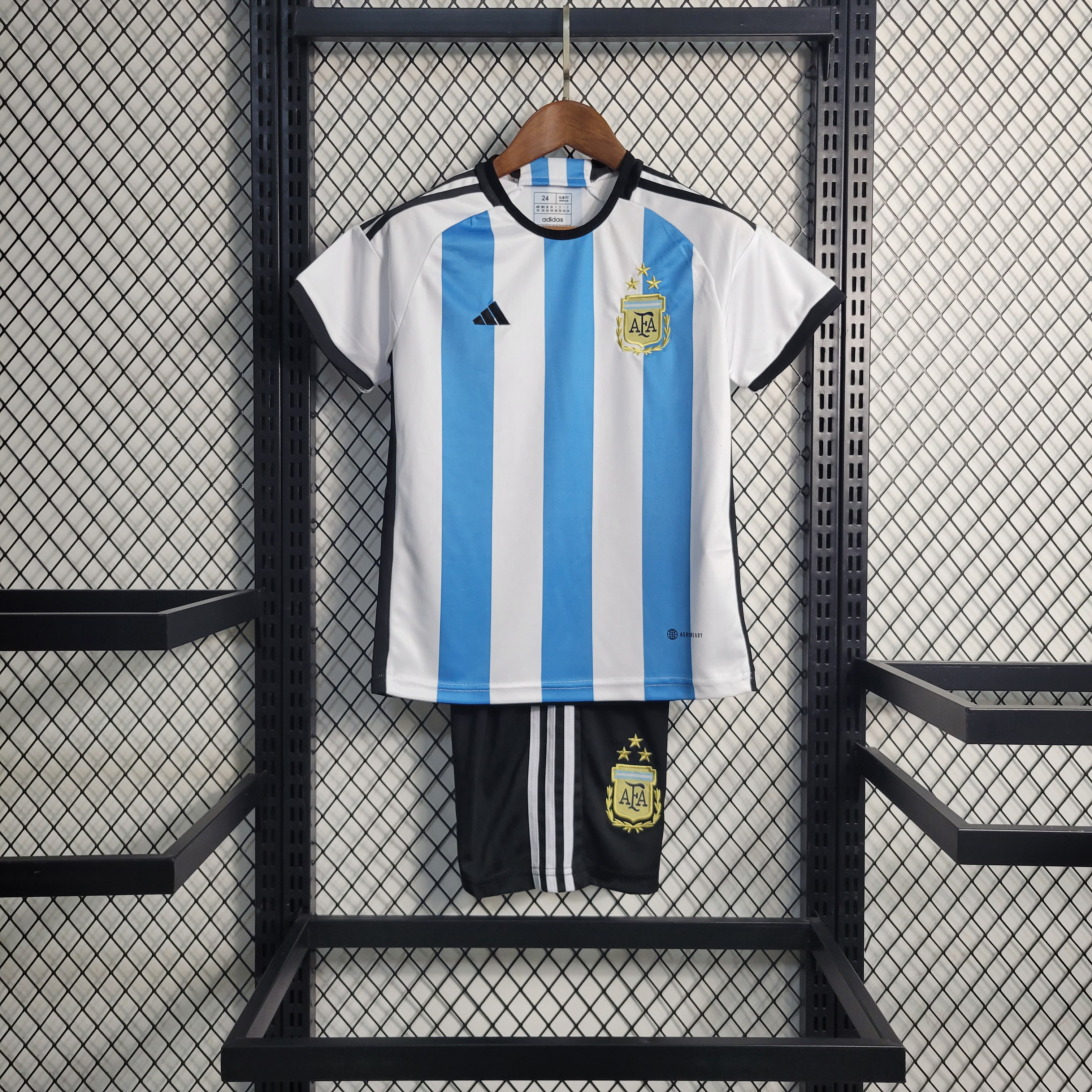 Argentina 3 Stars 22-23 Home Stadium Kids Kit ( with 2022 World Champions Patch ) - ManixJersey